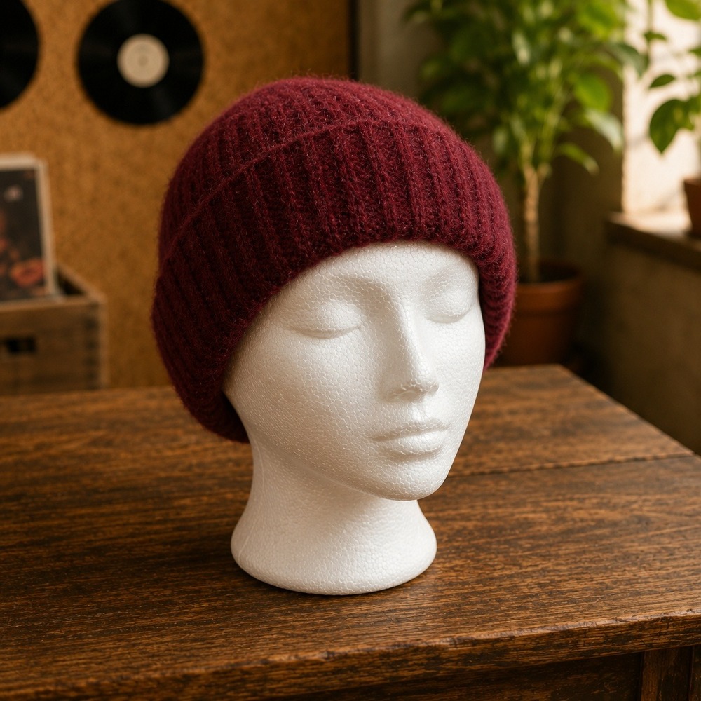 A‎ New Day Burgundy Fuzzy Knit Beret Hat Wine Red Winter Accessory One Size